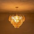 Load image into Gallery viewer, LightFixturesUSA-French Gold Layered Ginkgo Leaf Textured Glass Chandelier-Chandelier-Gold-