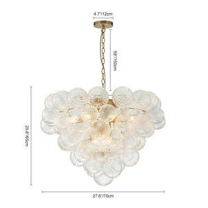 LightFixturesUSA-Glam Brass Cluster Ribbed Glass Globe Bubble Chandelier-Chandelier-Brass-