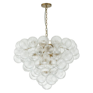 LightFixturesUSA-Glam Brass Cluster Ribbed Glass Globe Bubble Chandelier-Chandelier-Brass-