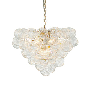 LightFixturesUSA-Glam Brass Cluster Ribbed Glass Globe Bubble Chandelier-Chandelier-Brass-