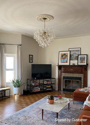 LightFixturesUSA-Glam Brass Cluster Ribbed Glass Globe Bubble Chandelier-Chandelier-Brass-