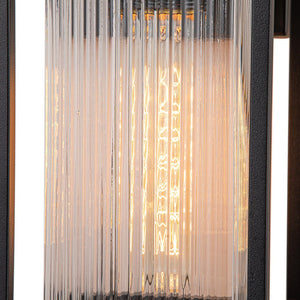 LightFixturesUSA-IP23 1-Light Black Ribbed Glass Outdoor Wall Lantern-Wall Sconce-1 Light-Matte Black