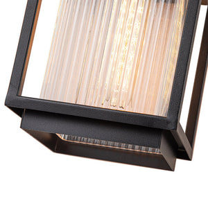 LightFixturesUSA-IP23 1-Light Black Ribbed Glass Outdoor Wall Lantern-Wall Sconce-1 Light-Matte Black