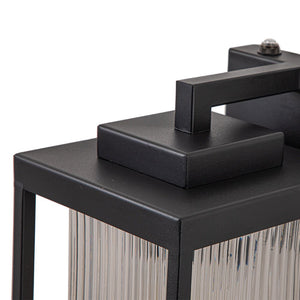 LightFixturesUSA-IP23 1-Light Black Ribbed Glass Outdoor Wall Lantern-Wall Sconce-1 Light-Matte Black