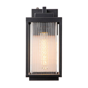 LightFixturesUSA-IP23 1-Light Black Ribbed Glass Outdoor Wall Lantern-Wall Sconce-1 Light-Matte Black