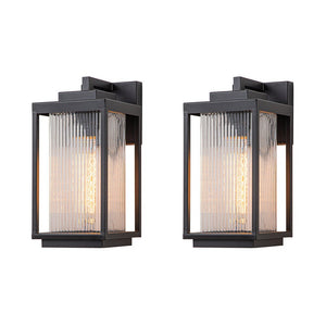 LightFixturesUSA-IP23 1-Light Black Ribbed Glass Outdoor Wall Lantern-Wall Sconce-2 Lights-Matte Black