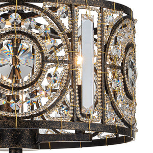 LightFixturesUSA-Luxe Moroccan Antique Crystal Drum Semi Flush Mount-Ceiling Light-Black-