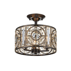 LightFixturesUSA-Luxe Moroccan Antique Crystal Drum Semi Flush Mount-Ceiling Light-Black-