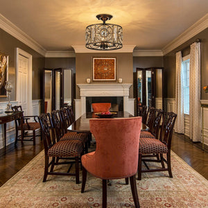 LightFixturesUSA-Luxe Moroccan Antique Crystal Drum Semi Flush Mount-Ceiling Light-Black-