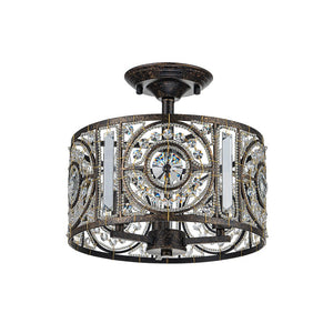 LightFixturesUSA-Luxe Moroccan Antique Crystal Drum Semi Flush Mount-Ceiling Light-Black-
