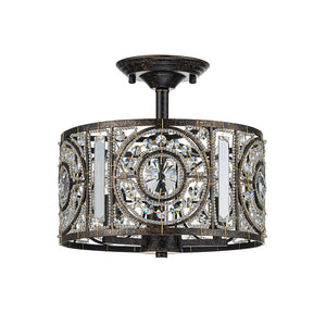LightFixturesUSA-Luxe Moroccan Antique Crystal Drum Semi Flush Mount-Ceiling Light-Black-
