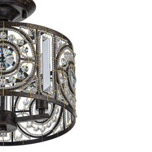LightFixturesUSA-Luxe Moroccan Antique Crystal Drum Semi Flush Mount-Ceiling Light-Black-