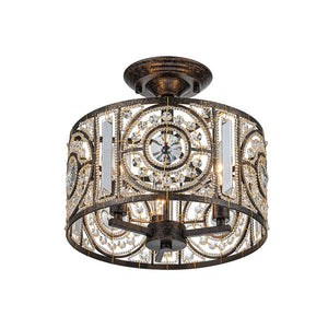 LightFixturesUSA-Luxe Moroccan Antique Crystal Drum Semi Flush Mount-Ceiling Light-Black-