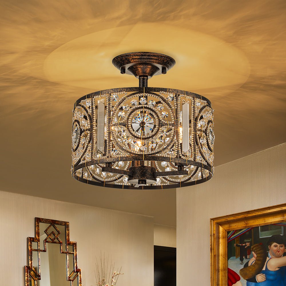 Luxe Moroccan Antique Crystal Drum Semi Flush Mount LightFixturesUSA