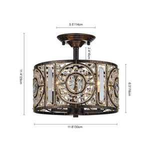 LightFixturesUSA-Luxe Moroccan Antique Crystal Drum Semi Flush Mount-Ceiling Light-Black-