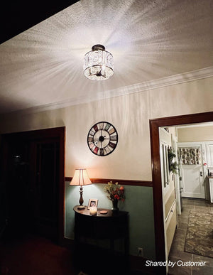 LightFixturesUSA-Luxe Moroccan Antique Crystal Drum Semi Flush Mount-Ceiling Light-Black (Pre-Order)-