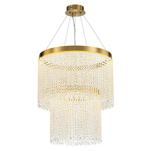LightFixturesUSA-Luxury 2-Tier LED Cascade Crystal Round Chandelier-Chandelier-Brass (Pre-Order)-