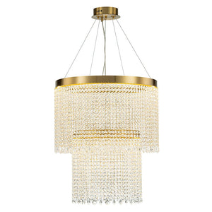 LightFixturesUSA-Luxury 2-Tier LED Cascade Crystal Round Chandelier-Chandelier-Brass (Pre-Order)-