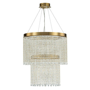 LightFixturesUSA-Luxury 2-Tier LED Cascade Crystal Round Chandelier-Chandelier-Brass (Pre-Order)-