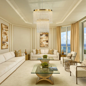 LightFixturesUSA-Luxury 2-Tier LED Cascade Crystal Round Chandelier-Chandelier-Brass (Pre-Order)-