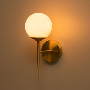 LightFixturesUSA-Mid-Century 1-Light Brass Frosted Glass Globe Wall Sconce-Wall Sconce-Brass-1-Lt (Pre-Order)