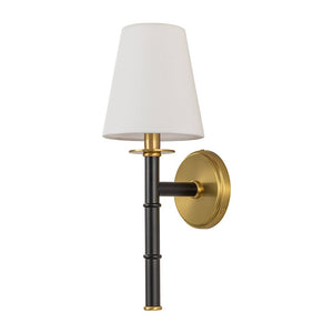 LightFixturesUSA-Mid-Century 1-light Cone Linen Shade Wall Sconce-Wall Sconce-1-Lt-Black+ Gold