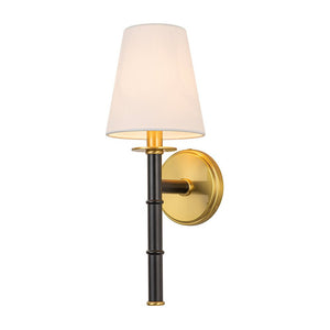 LightFixturesUSA-Mid-Century 1-light Cone Linen Shade Wall Sconce-Wall Sconce-1-Lt-Black+ Gold