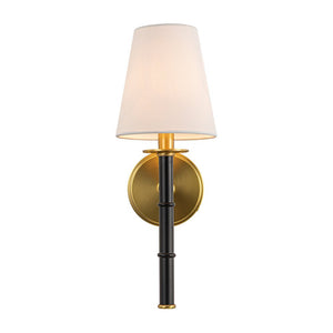 LightFixturesUSA-Mid-Century 1-light Cone Linen Shade Wall Sconce-Wall Sconce-1-Lt-Black+ Gold
