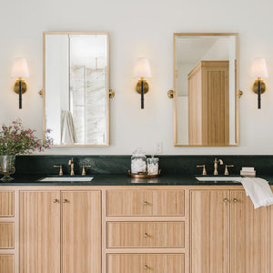 LightFixturesUSA-Mid-Century 1-light Cone Linen Shade Wall Sconce-Wall Sconce-1-Lt-Black+ Gold