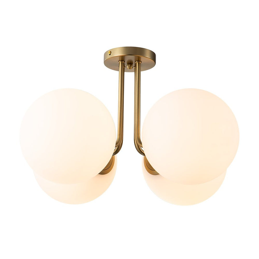 LightFixturesUSA-Mid-century 4-Light Glass Globe Semi Flush Ceiling Light-Ceiling Light-Nickel + Clear Glass-