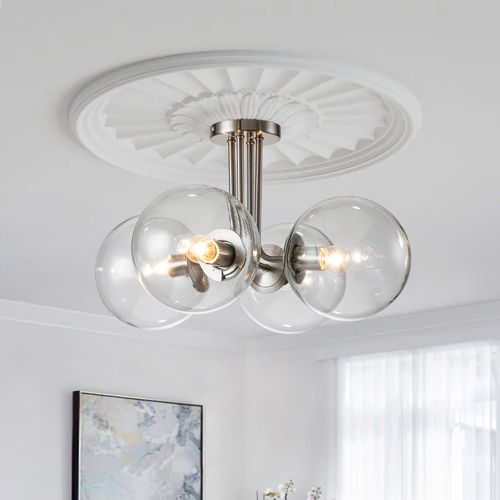 Modern 4Light Glass Globe Semi Flush Mount Light LightFixturesUSA