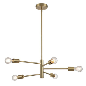 LightFixturesUSA-Mid-century 5-Light Tiered Sputnik Chandelier-Chandelier-5-Lt-Brass