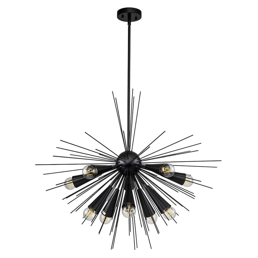 LightFixturesUSA-Modern 10-Light Sunburst Sputnik Chandelier-Chandelier-Black-
