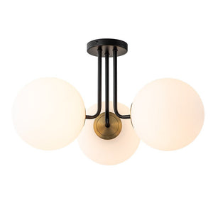 LightFixturesUSA-Modern 3-Light Opal Glass Globe Ceiling Light-Ceiling Light-Black Brass-
