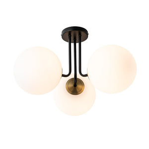 LightFixturesUSA-Modern 3-Light Opal Glass Globe Ceiling Light-Ceiling Light-Black Brass-