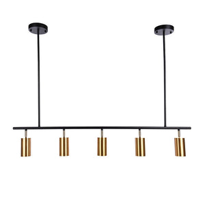 LightFixturesUSA-Modern 5-light Island Linear Track Light-Chandelier-Black+Gold-