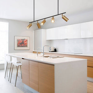 LightFixturesUSA-Modern 5-light Island Linear Track Light-Chandelier-Black+Gold-