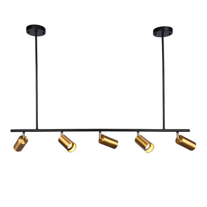 LightFixturesUSA-Modern 5-light Island Linear Track Light-Chandelier-Black+Gold-