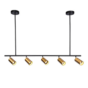 LightFixturesUSA-Modern 5-light Island Linear Track Light-Chandelier-Black+Gold-