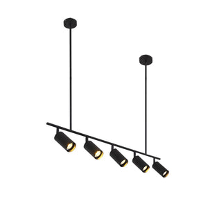 LightFixturesUSA-Modern 5-light Island Linear Track Light-Chandelier-Black+Gold-