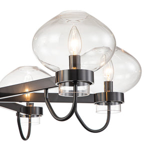 LightFixturesUSA-Modern 6-Light Candle Style Clear Glass Round Chandelier-Chandelier-Black-