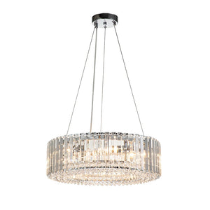 LightFixturesUSA-Modern Chrome Round Drum Crystal Chandelier-Chandelier--