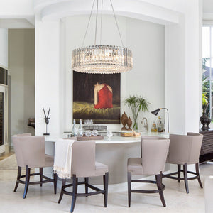 LightFixturesUSA-Modern Chrome Round Drum Crystal Chandelier-Chandelier--