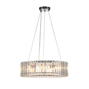 LightFixturesUSA-Modern Chrome Round Drum Crystal Chandelier-Chandelier--