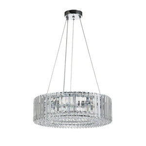 LightFixturesUSA-Modern Chrome Round Drum Crystal Chandelier-Chandelier--