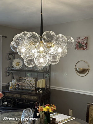 LightFixturesUSA-Modern Cluster Ribbed Glass Globe Bubble Chandelier-Chandelier-White-6-Lt