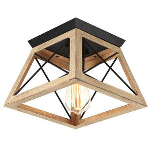 LightFixturesUSA-Modern Farmhouse Square Flush Mount Light-Ceiling Light-Brown-