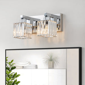 LightFixturesUSA-Modern Glam Crystal Bathroom Vanity Wall Lamp-Wall Sconce-Chrome-2-Lt