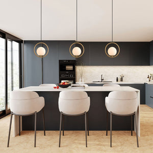 LightFixturesUSA-Modern Gold 1-Ring Frosted Globe Single Pendant Light-Pendant Light-S-