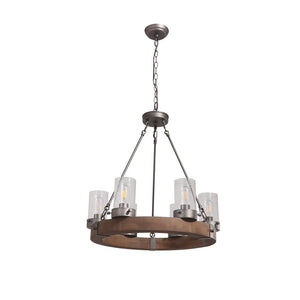 LightFixturesUSA-Rustic 6-Light Wagon Wheel Chandelier-Chandelier--